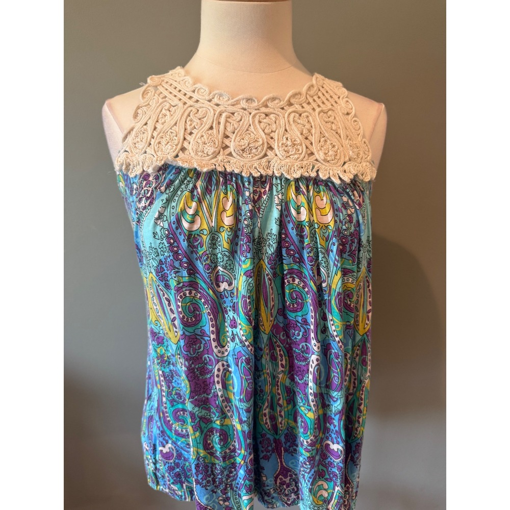 Y2K Boho Indie Small Crochet Neck Paisley‎ Sleeveless Tank